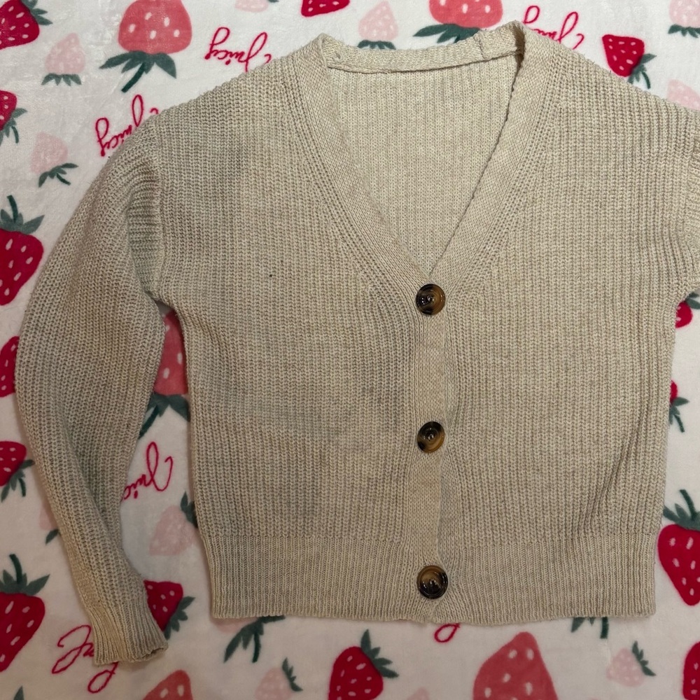 Beige Knit Button-Up Cardigan - Picture 2 of 8